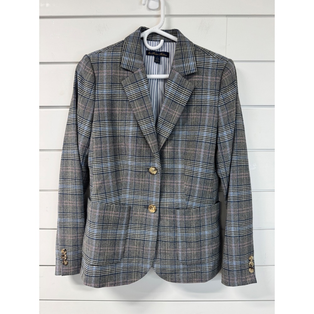 Brooks Brothers Womens Grey Glen Plaid Blazer Italian Fabric Size 4